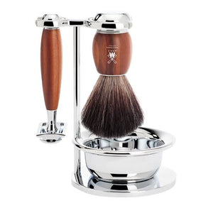 Muhle Vivo Safety Razor & Black Fibre Brush 4-Piece Set Plum Wood