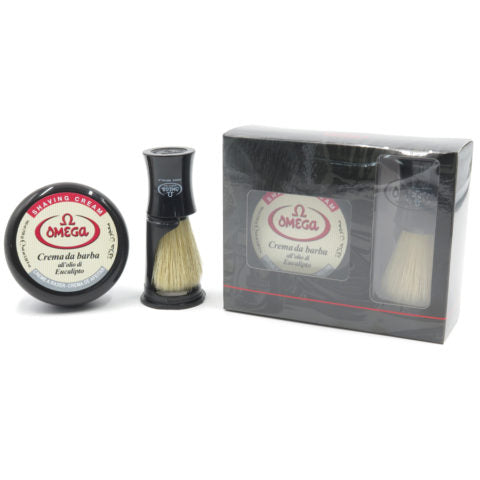 Omega Gift Set shaving cream + shaving brush with holder Black