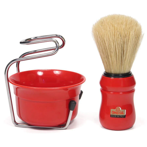 Omega Pure Bristle Shaving Brush with Bowl & Stand 49.18 Red