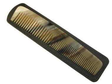 Abbeyhorn Large Horn double tooth Comb & Leather case - Ozbarber