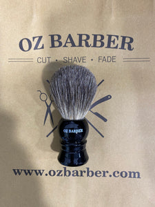 Oz Barber Black Handle Pure Badger Shaving Brush T-P10MB