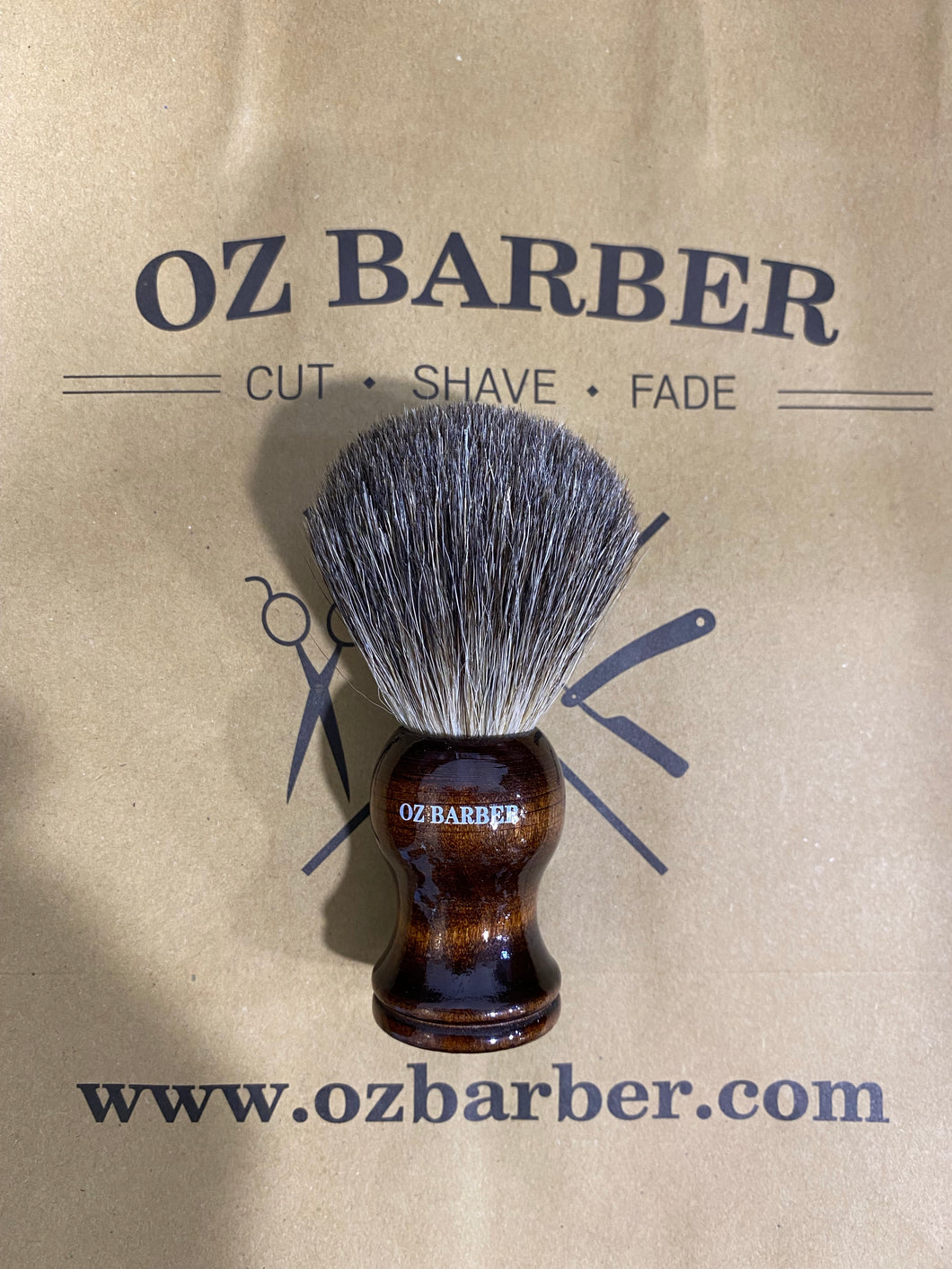 Oz Barber Wood Handle Pure Badger Shaving Brush W-W11XR